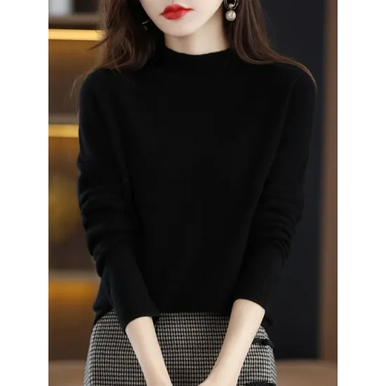 Office Long Sleeves Solid Color High-Neck Sweater Tops Pullovers Office Long Sleeves Solid Color High-Neck Sweater Tops Pullovers