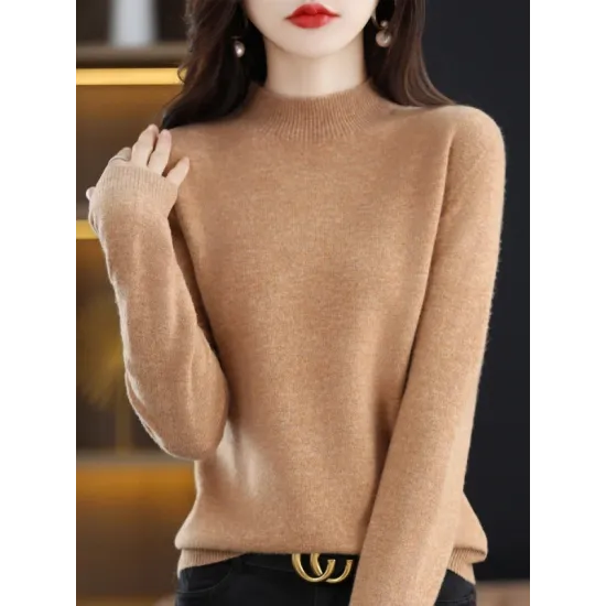 Office Long Sleeves Solid Color High-Neck Sweater Tops Pullovers Office Long Sleeves Solid Color High-Neck Sweater Tops Pullovers