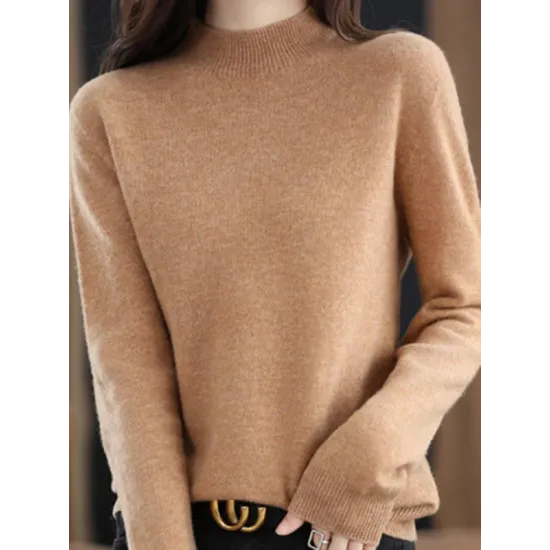 Office Long Sleeves Solid Color High-Neck Sweater Tops Pullovers Office Long Sleeves Solid Color High-Neck Sweater Tops Pullovers