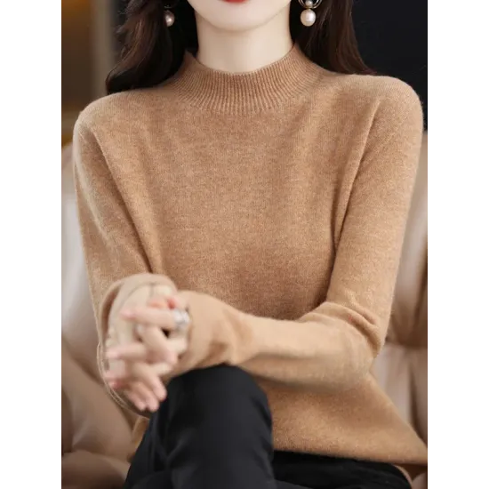 Office Long Sleeves Solid Color High-Neck Sweater Tops Pullovers Office Long Sleeves Solid Color High-Neck Sweater Tops Pullovers