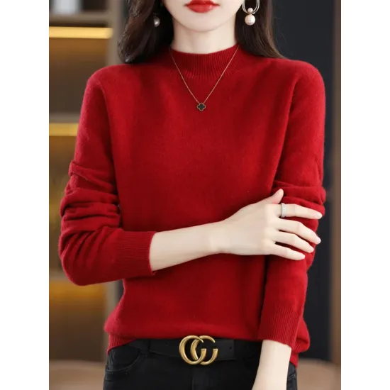 Office Long Sleeves Solid Color High-Neck Sweater Tops Pullovers Office Long Sleeves Solid Color High-Neck Sweater Tops Pullovers