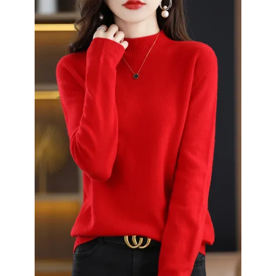 Office Long Sleeves Solid Color High-Neck Sweater Tops Pullovers Office Long Sleeves Solid Color High-Neck Sweater Tops Pullovers