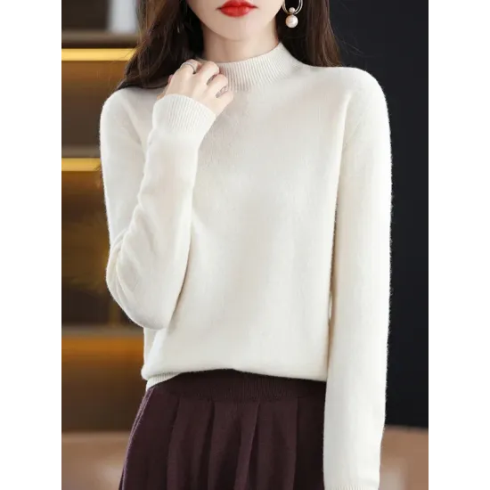 Office Long Sleeves Solid Color High-Neck Sweater Tops Pullovers Office Long Sleeves Solid Color High-Neck Sweater Tops Pullovers