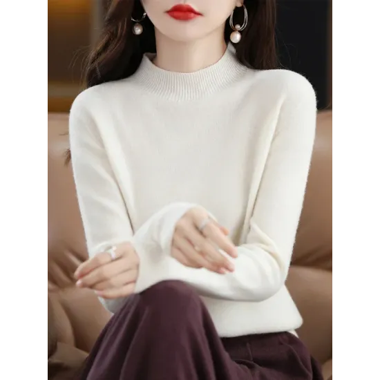Office Long Sleeves Solid Color High-Neck Sweater Tops Pullovers Office Long Sleeves Solid Color High-Neck Sweater Tops Pullovers