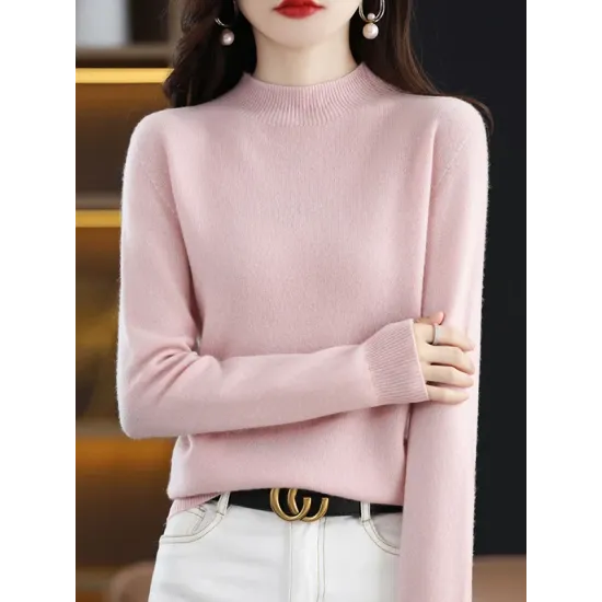 Office Long Sleeves Solid Color High-Neck Sweater Tops Pullovers Office Long Sleeves Solid Color High-Neck Sweater Tops Pullovers