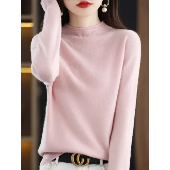 Office Long Sleeves Solid Color High-Neck Sweater Tops Pullovers Office Long Sleeves Solid Color High-Neck Sweater Tops Pullovers
