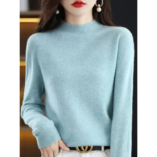 Office Long Sleeves Solid Color High-Neck Sweater Tops Pullovers Office Long Sleeves Solid Color High-Neck Sweater Tops Pullovers