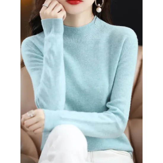 Office Long Sleeves Solid Color High-Neck Sweater Tops Pullovers Office Long Sleeves Solid Color High-Neck Sweater Tops Pullovers