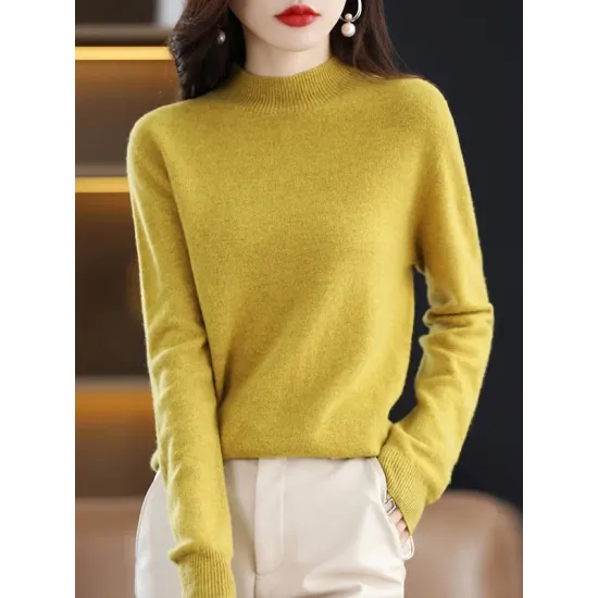 Office Long Sleeves Solid Color High-Neck Sweater Tops Pullovers Office Long Sleeves Solid Color High-Neck Sweater Tops Pullovers