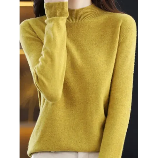 Office Long Sleeves Solid Color High-Neck Sweater Tops Pullovers Office Long Sleeves Solid Color High-Neck Sweater Tops Pullovers