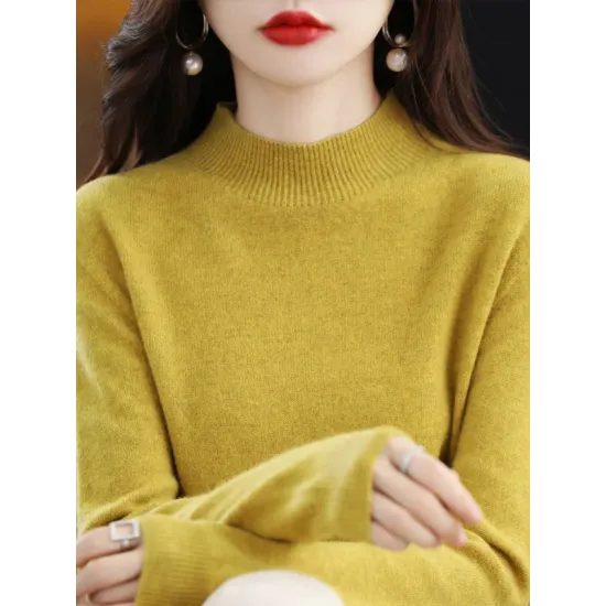 Office Long Sleeves Solid Color High-Neck Sweater Tops Pullovers Office Long Sleeves Solid Color High-Neck Sweater Tops Pullovers