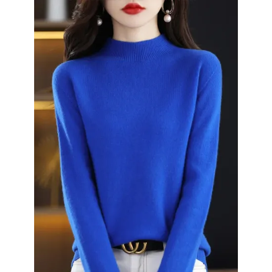 Office Long Sleeves Solid Color High-Neck Sweater Tops Pullovers Office Long Sleeves Solid Color High-Neck Sweater Tops Pullovers