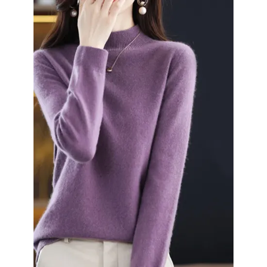Office Long Sleeves Solid Color High-Neck Sweater Tops Pullovers Office Long Sleeves Solid Color High-Neck Sweater Tops Pullovers