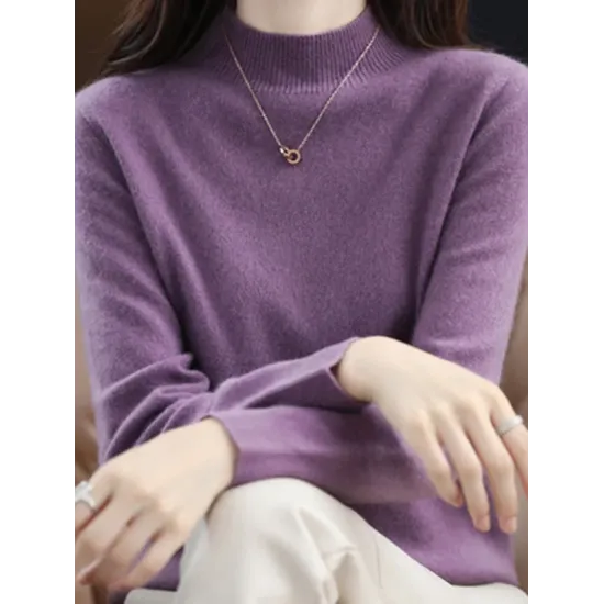 Office Long Sleeves Solid Color High-Neck Sweater Tops Pullovers Office Long Sleeves Solid Color High-Neck Sweater Tops Pullovers