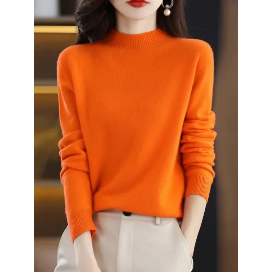 Office Long Sleeves Solid Color High-Neck Sweater Tops Pullovers Office Long Sleeves Solid Color High-Neck Sweater Tops Pullovers