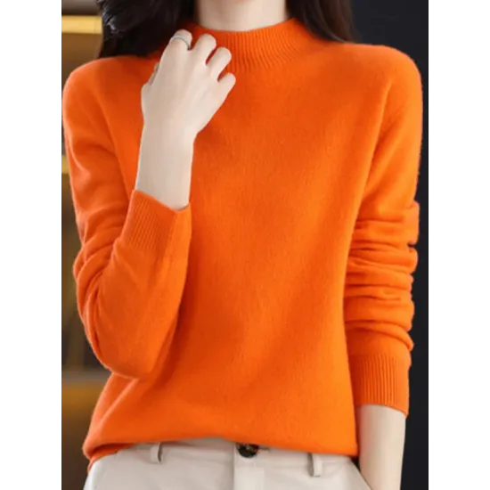 Office Long Sleeves Solid Color High-Neck Sweater Tops Pullovers Office Long Sleeves Solid Color High-Neck Sweater Tops Pullovers
