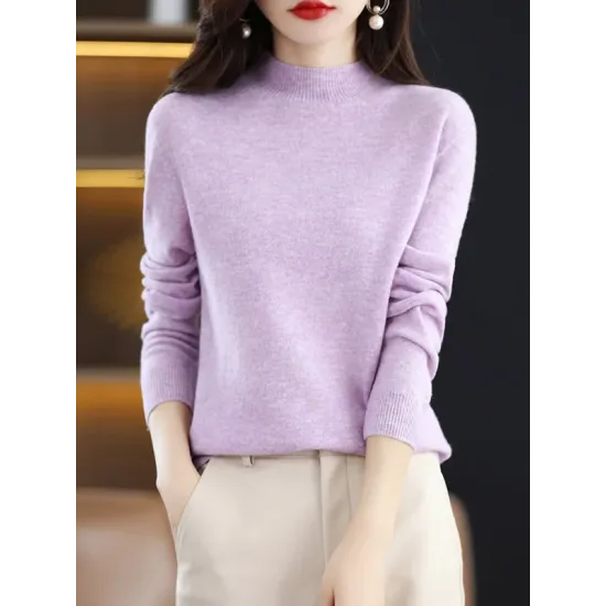 Office Long Sleeves Solid Color High-Neck Sweater Tops Pullovers Office Long Sleeves Solid Color High-Neck Sweater Tops Pullovers