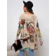 Cartoon Printed Contrast Color Long Sleeves Loose Round-neck Sweater Tops Cartoon Printed Contrast Color Long Sleeves Loose Round-neck Sweater Tops