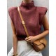 Casual Cap Sleeve Solid Color High-Neck Sweater Tops Pullovers Casual Cap Sleeve Solid Color High-Neck Sweater Tops Pullovers