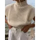 Casual Cap Sleeve Solid Color High-Neck Sweater Tops Pullovers Casual Cap Sleeve Solid Color High-Neck Sweater Tops Pullovers