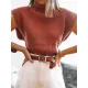 Casual Cap Sleeve Solid Color High-Neck Sweater Tops Pullovers Casual Cap Sleeve Solid Color High-Neck Sweater Tops Pullovers