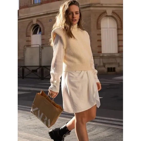Casual Cap Sleeve Solid Color High-Neck Sweater Tops Pullovers Casual Cap Sleeve Solid Color High-Neck Sweater Tops Pullovers