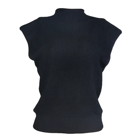 Casual Cap Sleeve Solid Color High-Neck Sweater Tops Pullovers Casual Cap Sleeve Solid Color High-Neck Sweater Tops Pullovers