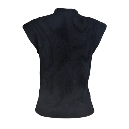 Casual Cap Sleeve Solid Color High-Neck Sweater Tops Pullovers Casual Cap Sleeve Solid Color High-Neck Sweater Tops Pullovers