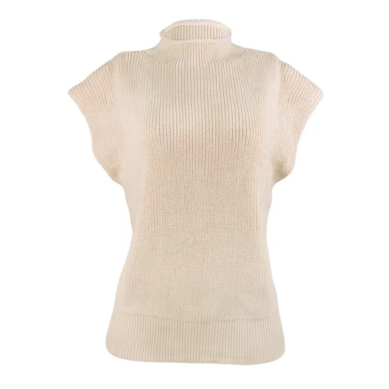 Casual Cap Sleeve Solid Color High-Neck Sweater Tops Pullovers Casual Cap Sleeve Solid Color High-Neck Sweater Tops Pullovers