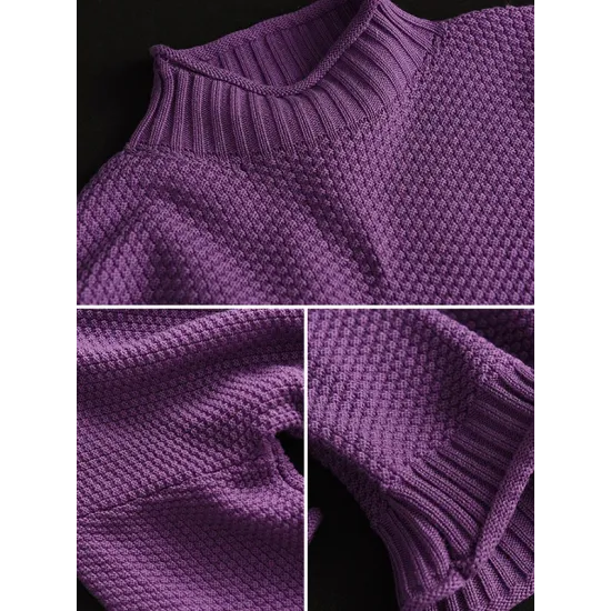 Vintage Long Sleeves Loose Solid Color High-Neck Sweater Tops Vintage Long Sleeves Loose Solid Color High-Neck Sweater Tops