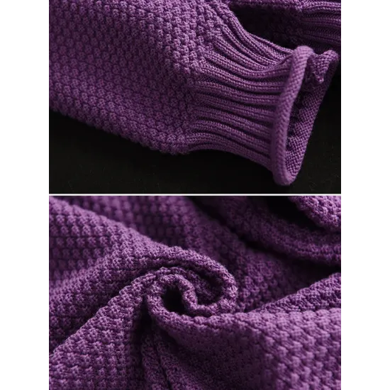 Vintage Long Sleeves Loose Solid Color High-Neck Sweater Tops Vintage Long Sleeves Loose Solid Color High-Neck Sweater Tops