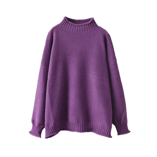 Vintage Long Sleeves Loose Solid Color High-Neck Sweater Tops Vintage Long Sleeves Loose Solid Color High-Neck Sweater Tops