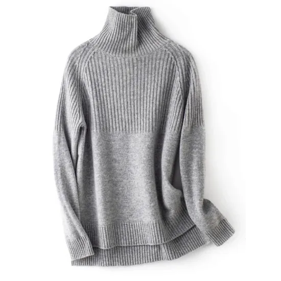 Casual Long Sleeves Loose Solid Color High-Neck Sweater Tops Casual Long Sleeves Loose Solid Color High-Neck Sweater Tops