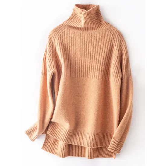 Casual Long Sleeves Loose Solid Color High-Neck Sweater Tops Casual Long Sleeves Loose Solid Color High-Neck Sweater Tops