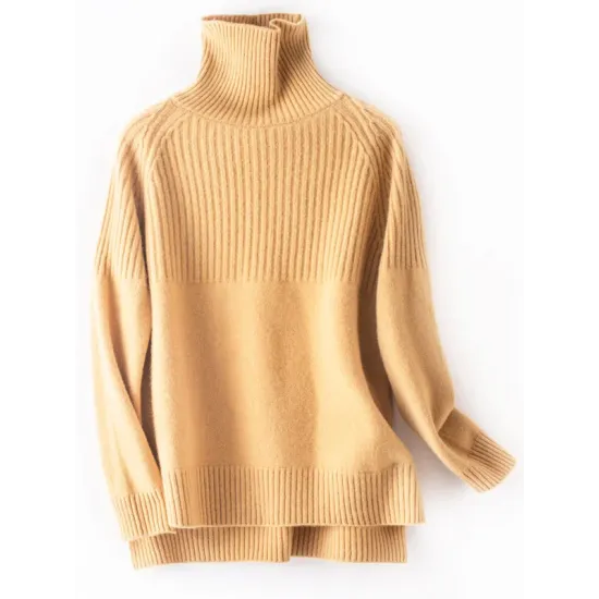Casual Long Sleeves Loose Solid Color High-Neck Sweater Tops Casual Long Sleeves Loose Solid Color High-Neck Sweater Tops