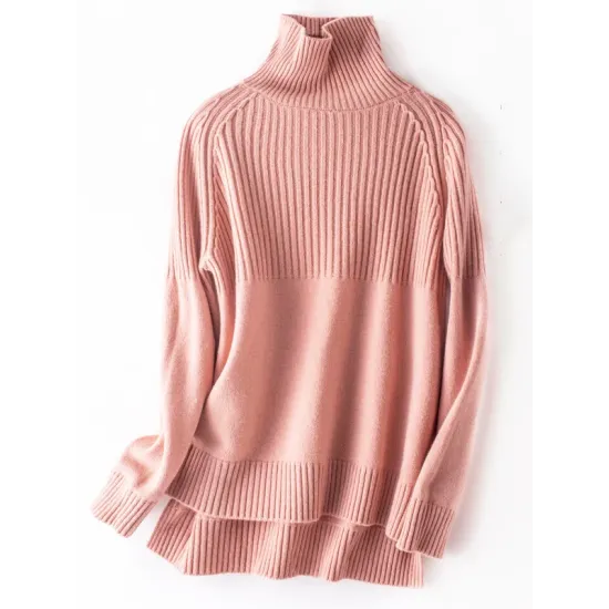 Casual Long Sleeves Loose Solid Color High-Neck Sweater Tops Casual Long Sleeves Loose Solid Color High-Neck Sweater Tops
