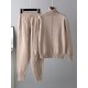 Casual Solid Long Sleeves High-Neck Sweater Tops & Drawstring Wide Leg Pants Suits Casual Solid Long Sleeves High-Neck Sweater Tops & Drawstring Wide Leg Pants Suits