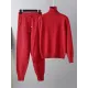 Casual Solid Long Sleeves High-Neck Sweater Tops & Drawstring Wide Leg Pants Suits Casual Solid Long Sleeves High-Neck Sweater Tops & Drawstring Wide Leg Pants Suits
