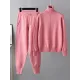 Casual Solid Long Sleeves High-Neck Sweater Tops & Drawstring Wide Leg Pants Suits Casual Solid Long Sleeves High-Neck Sweater Tops & Drawstring Wide Leg Pants Suits