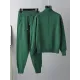 Casual Solid Long Sleeves High-Neck Sweater Tops & Drawstring Wide Leg Pants Suits Casual Solid Long Sleeves High-Neck Sweater Tops & Drawstring Wide Leg Pants Suits