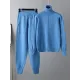 Casual Solid Long Sleeves High-Neck Sweater Tops & Drawstring Wide Leg Pants Suits Casual Solid Long Sleeves High-Neck Sweater Tops & Drawstring Wide Leg Pants Suits