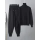 Casual Solid Long Sleeves High-Neck Sweater Tops & Drawstring Wide Leg Pants Suits Casual Solid Long Sleeves High-Neck Sweater Tops & Drawstring Wide Leg Pants Suits