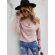 Casual Long Sleeves Solid Color Halter-Neck Sweater Tops Casual Long Sleeves Solid Color Halter-Neck Sweater Tops