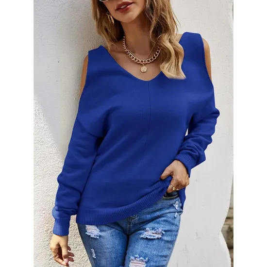 Casual Long Sleeves Solid Color Halter-Neck Sweater Tops Casual Long Sleeves Solid Color Halter-Neck Sweater Tops