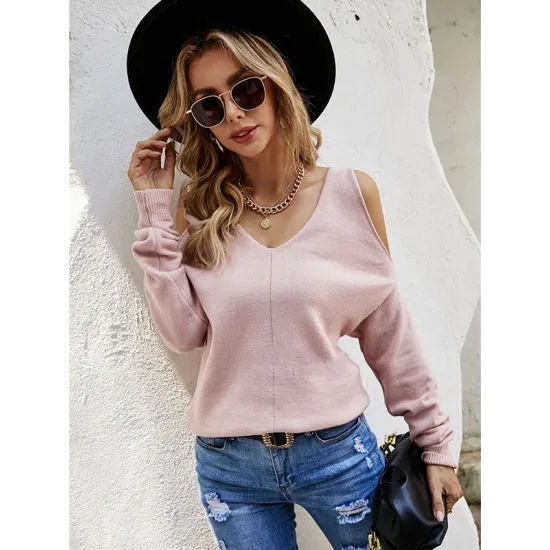 Casual Long Sleeves Solid Color Halter-Neck Sweater Tops Casual Long Sleeves Solid Color Halter-Neck Sweater Tops