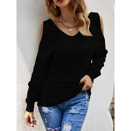 Casual Long Sleeves Solid Color Halter-Neck Sweater Tops Casual Long Sleeves Solid Color Halter-Neck Sweater Tops