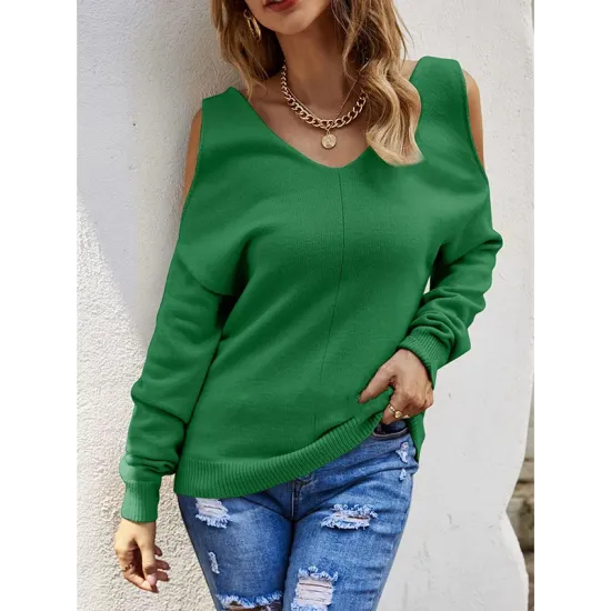 Casual Long Sleeves Solid Color Halter-Neck Sweater Tops Casual Long Sleeves Solid Color Halter-Neck Sweater Tops