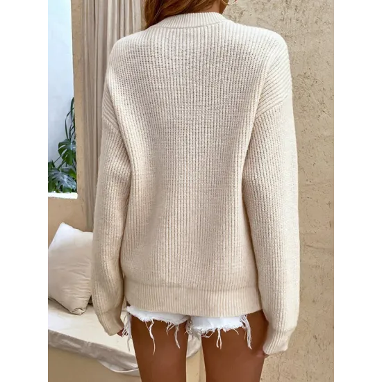 Casual Long Sleeves Solid Color Round-Neck Sweater Tops Casual Long Sleeves Solid Color Round-Neck Sweater Tops