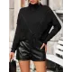 Solid Color Tasseled Long Sleeves Loose High-neck Sweater Tops Pullovers Knitwear Solid Color Tasseled Long Sleeves Loose High-neck Sweater Tops Pullovers Knitwear