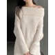 Solid Color Long Sleeves Loose Off-the-shoulder Sweater Pullovers Knitwear Solid Color Long Sleeves Loose Off-the-shoulder Sweater Pullovers Knitwear